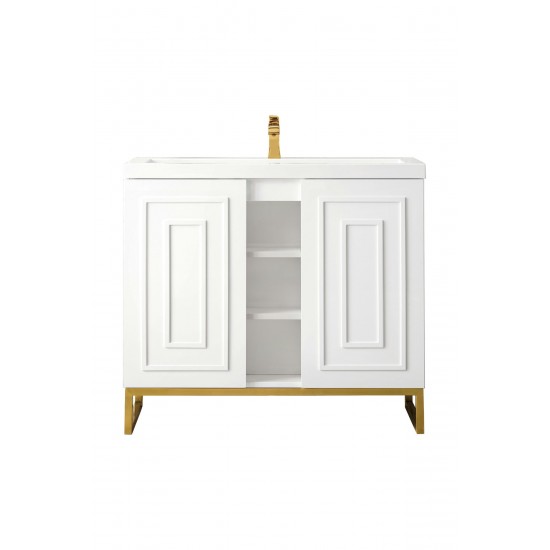 Alicante' 39.5" Single Vanity White Radiant Gold w/White Composite Top