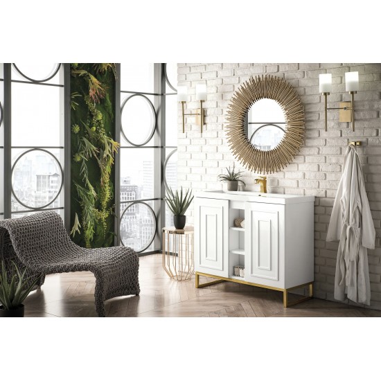 Alicante' 39.5" Single Vanity White Radiant Gold w/White Composite Top