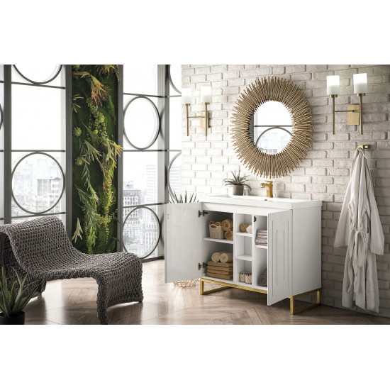Alicante' 39.5" Single Vanity White Radiant Gold w/White Composite Top