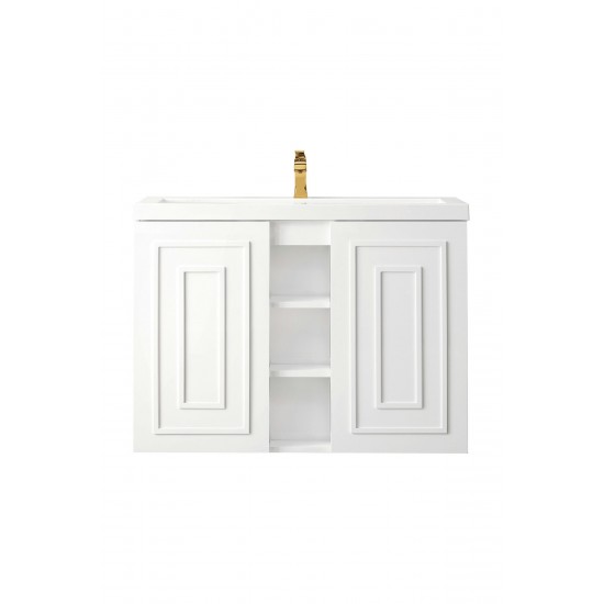 Alicante' 39.5" Single Vanity, Glossy White w/ White Glossy Composite Top