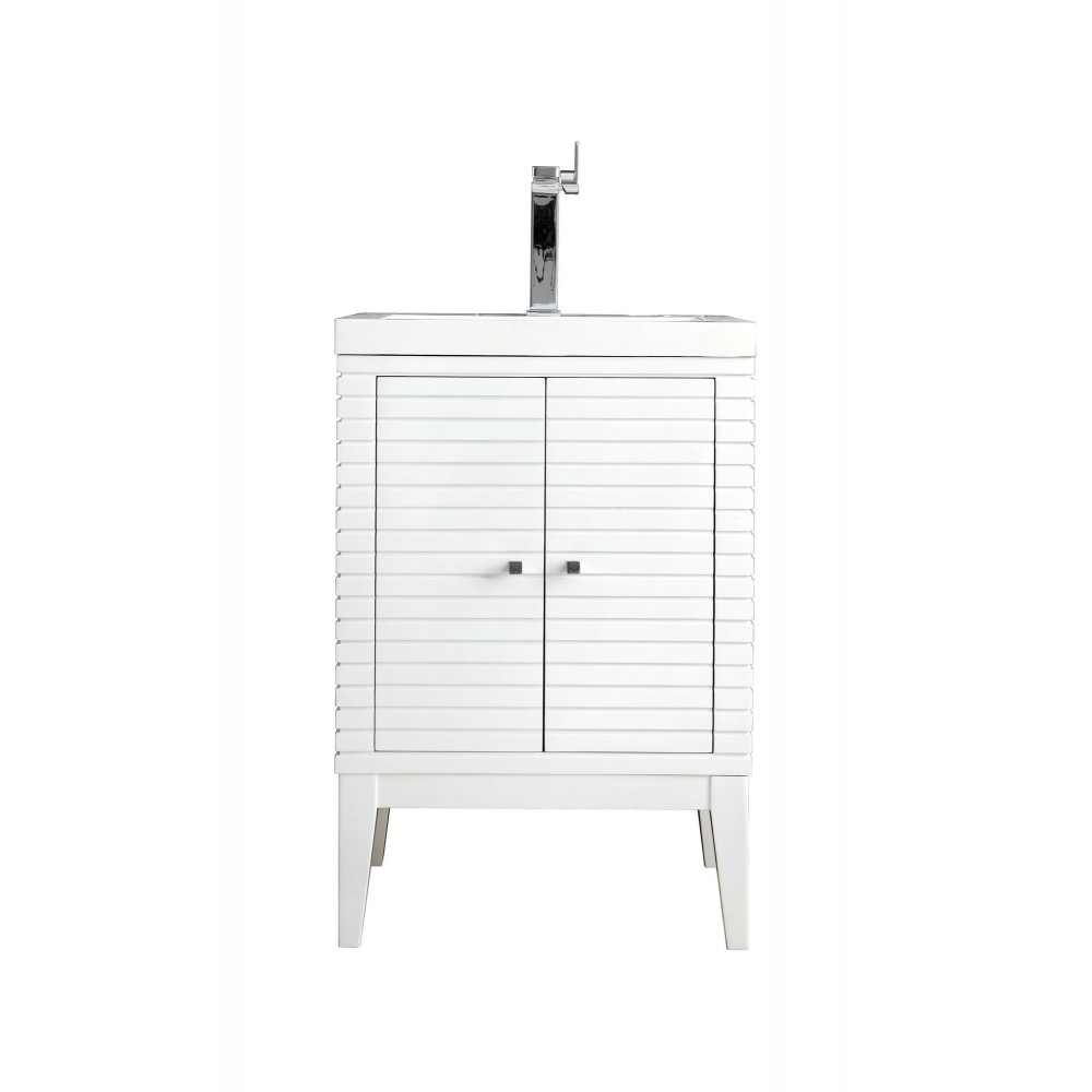 Linden 24" Single Vanity Cabinet, Glossy White w/ White Glossy Composite Top