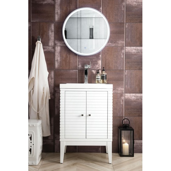 Linden 24" Single Vanity Cabinet, Glossy White w/ White Glossy Composite Top