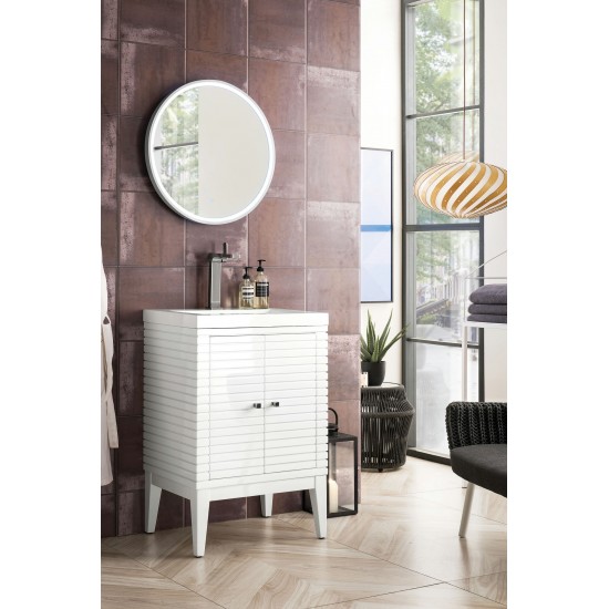 Linden 24" Single Vanity Cabinet, Glossy White w/ White Glossy Composite Top