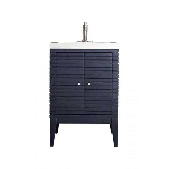 Linden 24" Single Vanity Cabinet, Navy Blue w/ White Glossy Composite Countertop