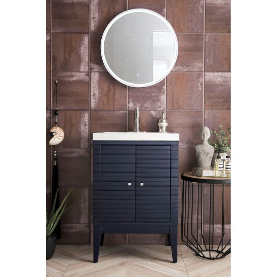 Linden 24" Single Vanity Cabinet, Navy Blue w/ White Glossy Composite Countertop