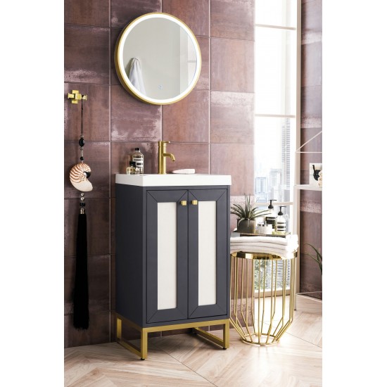 Chianti 20" Single Vanity Mineral Grey Radiant Gold w/White Glossy Composite Top