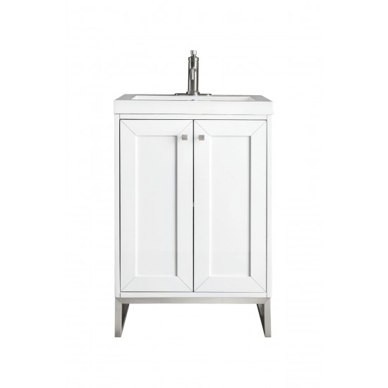 Chianti 24" Single Vanity Glossy White Nickel w/White Glossy Composite Top