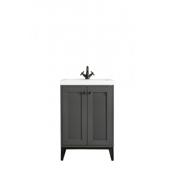 Chianti 24" Single Vanity Mineral Grey Matte Black w/ White Glossy Composite Top