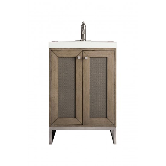 Chianti 24" Single Vanity Walnut Brushed Nickel w/White Glossy Composite Top