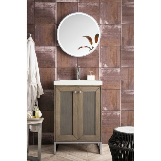 Chianti 24" Single Vanity Walnut Brushed Nickel w/White Glossy Composite Top