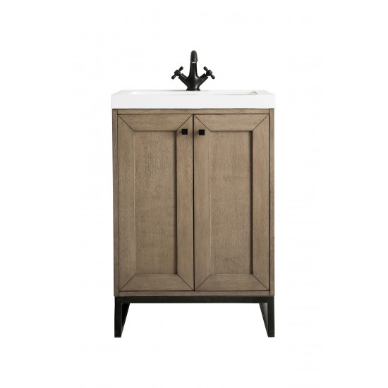 Chianti 24" Single Vanity Whitewashed Walnut Black w/White Glossy Composite Top