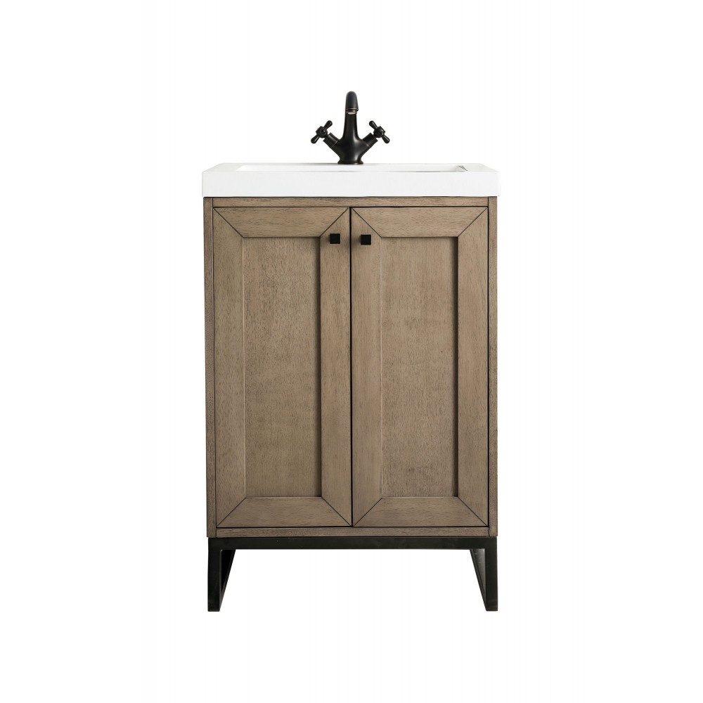 Chianti 24" Single Vanity Whitewashed Walnut Black w/White Glossy Composite Top