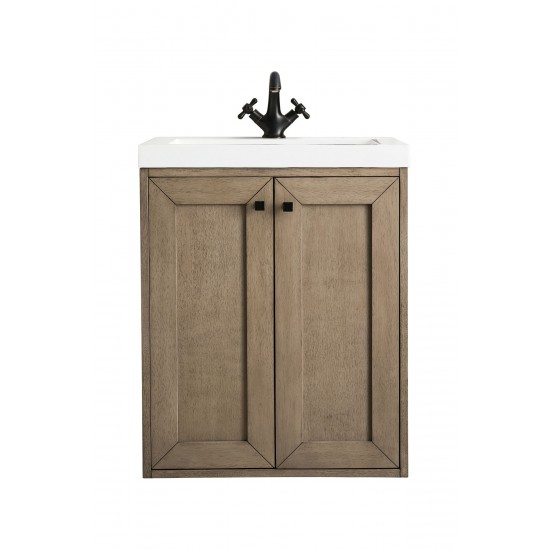 Chianti 24" Single Vanity, Whitewashed Walnut w/ White Glossy Composite Top