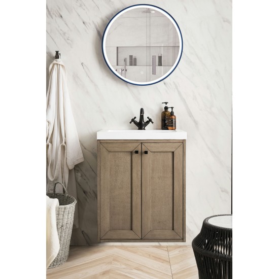 Chianti 24" Single Vanity, Whitewashed Walnut w/ White Glossy Composite Top