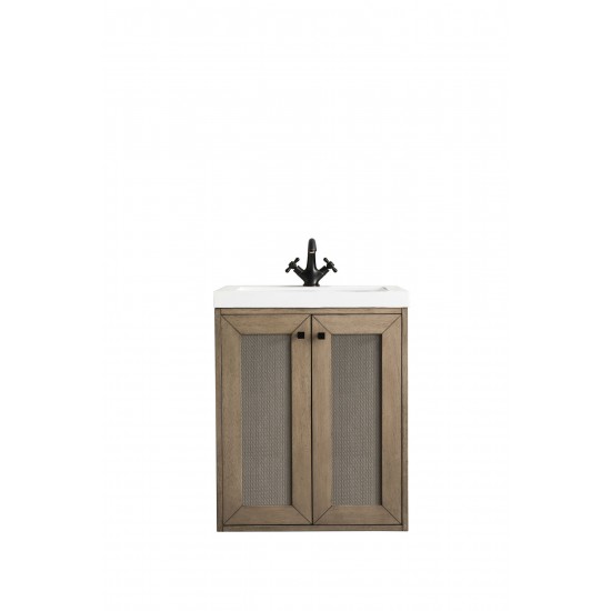 Chianti 24" Single Vanity, Whitewashed Walnut w/ White Glossy Composite Top