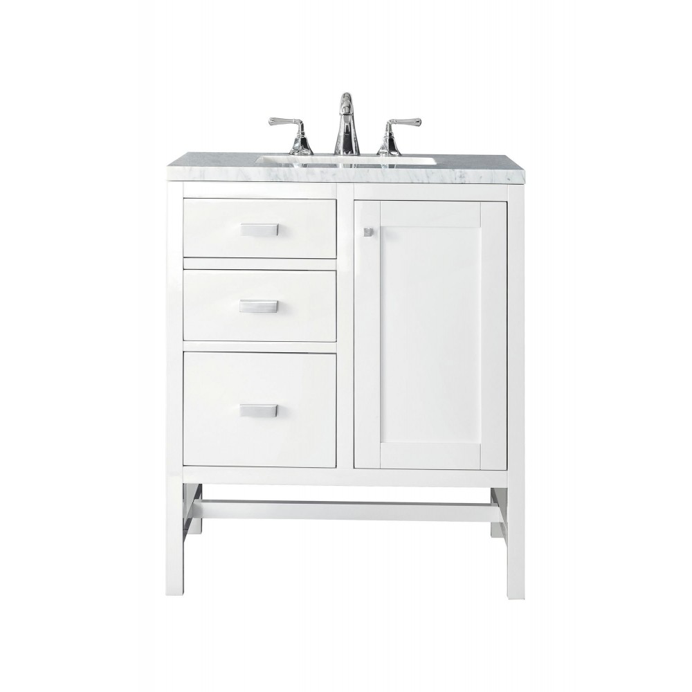 Addison 30" Single Vanity, Glossy White, w/ 3 CM Arctic Fall Solid Surface Top