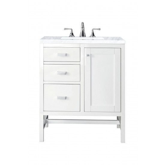 Addison 30" Single Vanity Cabinet, Glossy White, w/ 3 CM Carrara White Top