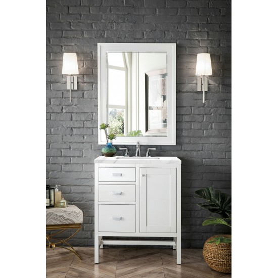 Addison 30" Single Vanity Cabinet, Glossy White, w/ 3 CM Carrara White Top