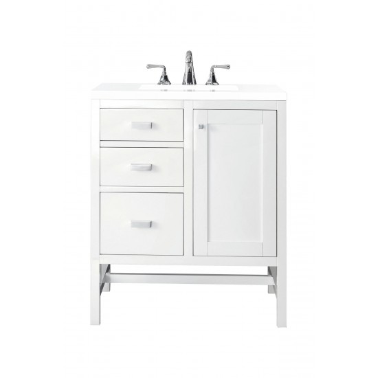 Addison 30" Single Vanity, Glossy White, w/ 3 CM Classic White Quartz Top