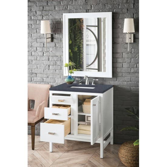 Addison 30" Single Vanity, Glossy White, w/ 3 CM Charcoal Soapstone Quartz Top