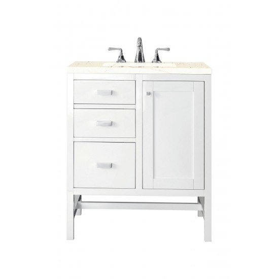 Addison 30" Single Vanity Cabinet, Glossy White, w/ 3 CM Eternal Marfil Top