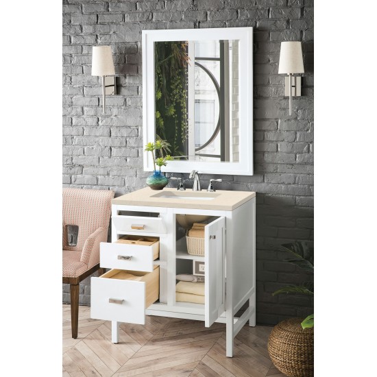 Addison 30" Single Vanity Cabinet, Glossy White, w/ 3 CM Eternal Marfil Top