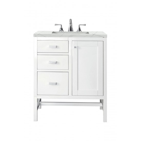 Addison 30" Single Vanity Cabinet, Glossy White, w/ 3 CM Ethereal Noctis Top