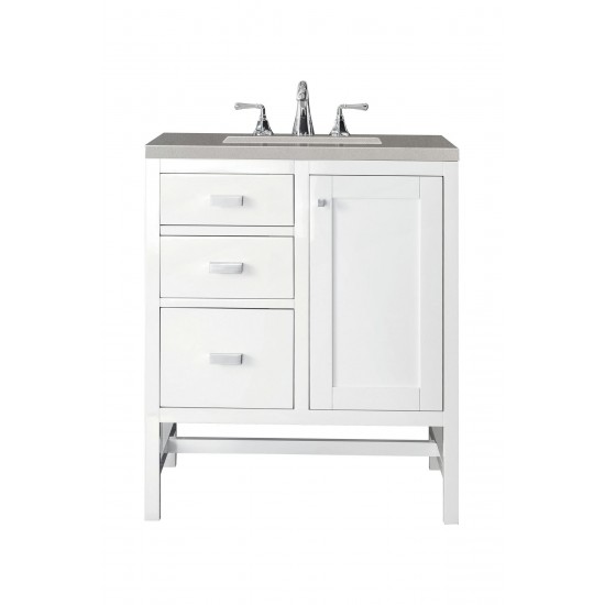 Addison 30" Single Vanity Cabinet, Glossy White, w/ 3 CM Grey Expo Quartz Top