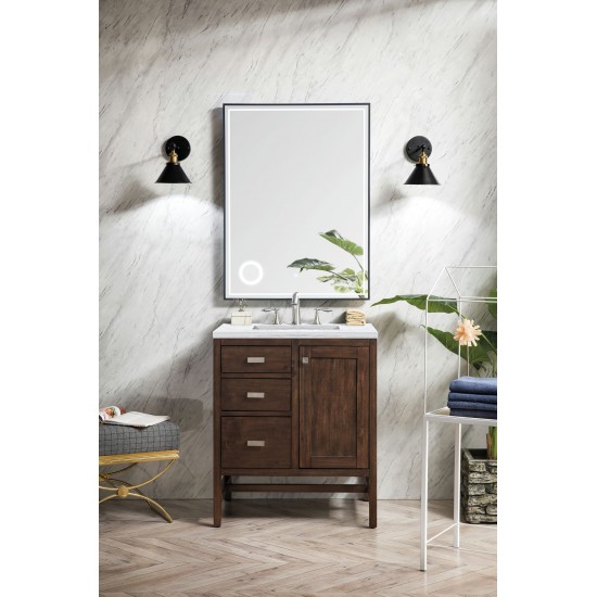 Addison 30" Single Vanity Mid Century Acacia w/3 CM Arctic Fall Surface Top