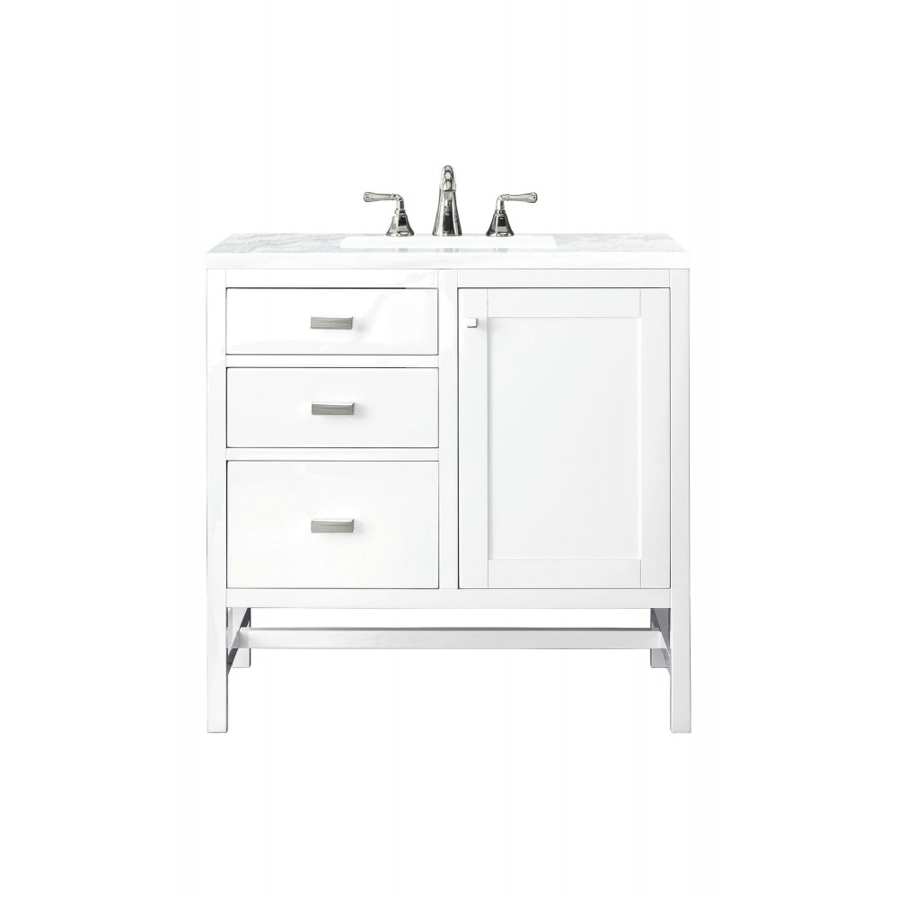 Addison 36" Single Vanity, Glossy White, w/ 3 CM Arctic Fall Solid Surface Top