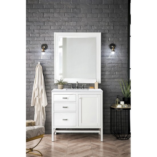 Addison 36" Single Vanity, Glossy White, w/ 3 CM Arctic Fall Solid Surface Top