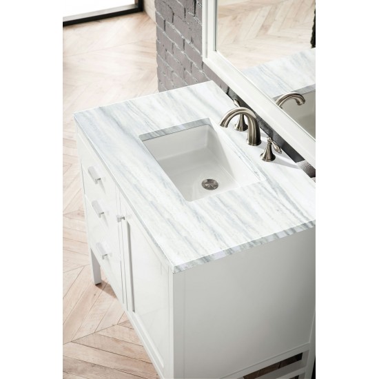 Addison 36" Single Vanity, Glossy White, w/ 3 CM Arctic Fall Solid Surface Top