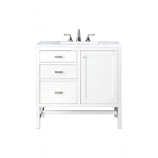 Addison 36" Single Vanity Cabinet, Glossy White, w/ 3 CM Carrara White Top