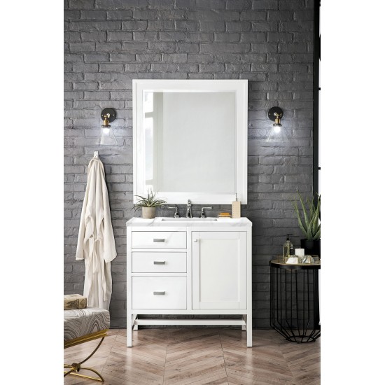 Addison 36" Single Vanity Cabinet, Glossy White, w/ 3 CM Carrara White Top