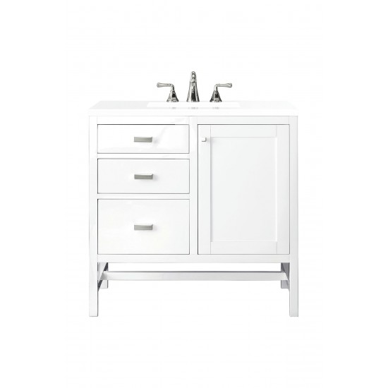 Addison 36" Single Vanity, Glossy White, w/ 3 CM Classic White Quartz Top