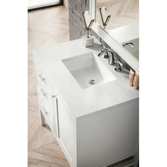 Addison 36" Single Vanity, Glossy White, w/ 3 CM Classic White Quartz Top