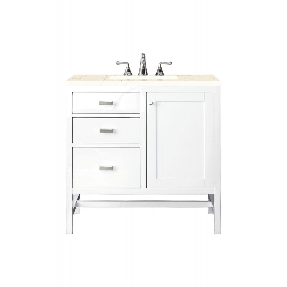 Addison 36" Single Vanity Cabinet, Glossy White, w/ 3 CM Eternal Marfil Top