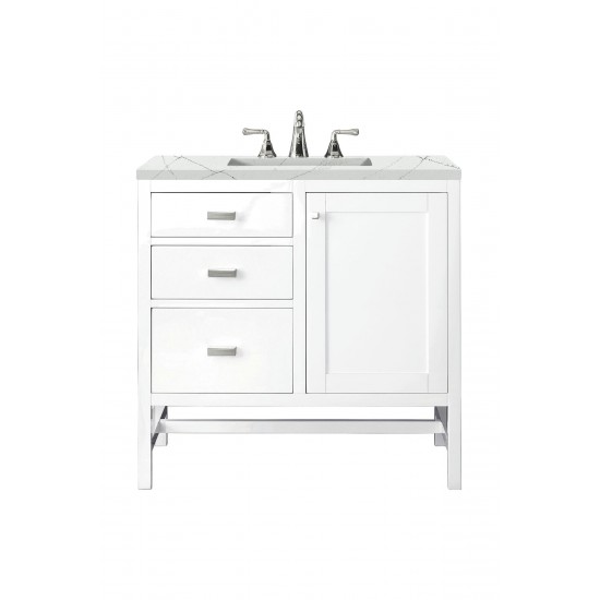 Addison 36" Single Vanity Cabinet, Glossy White, w/ 3 CM Ethereal Noctis Top