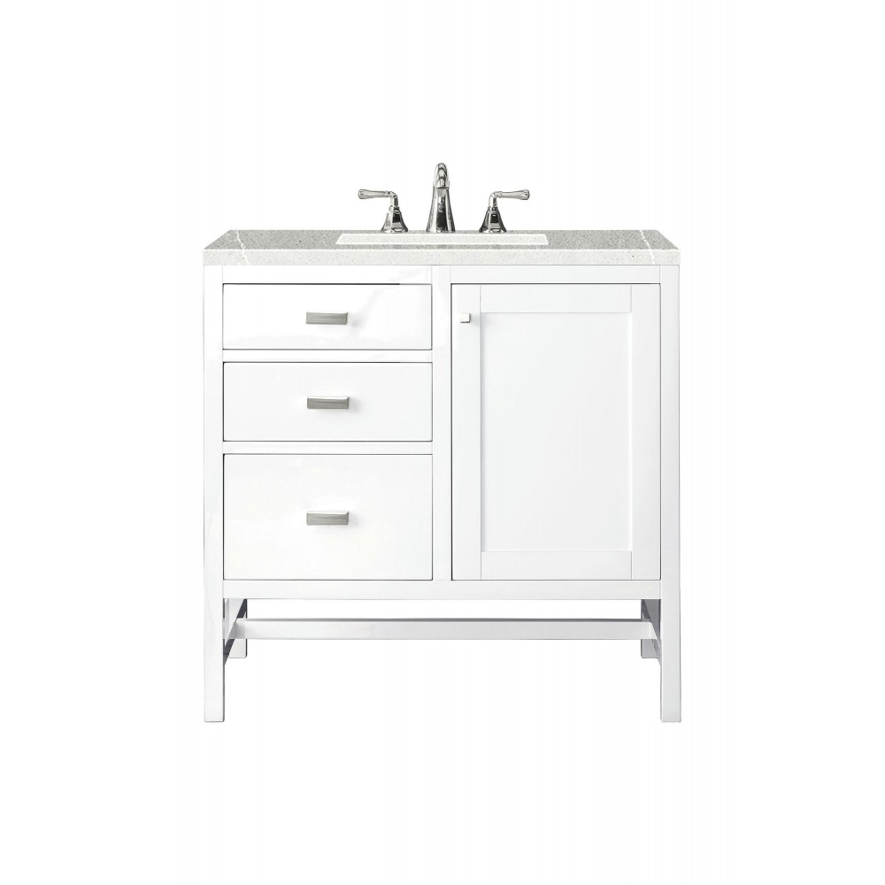 Addison 36" Single Vanity Cabinet, Glossy White, w/ 3 CM Eternal Serena Top