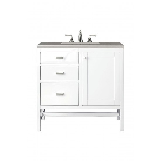 Addison 36" Single Vanity Cabinet, Glossy White, w/ 3 CM Grey Expo Quartz Top