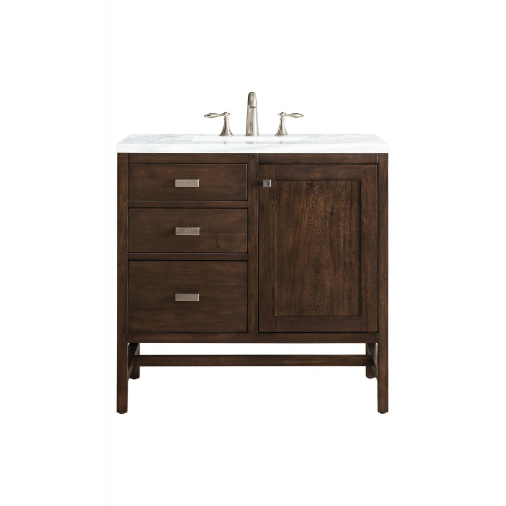 Addison 36" Single Vanity Mid Century Acacia w/3 CM Arctic Fall Surface Top