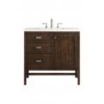 Addison 36" Single Vanity, Mid Century Acacia, w/ 3 CM Classic White Quartz Top