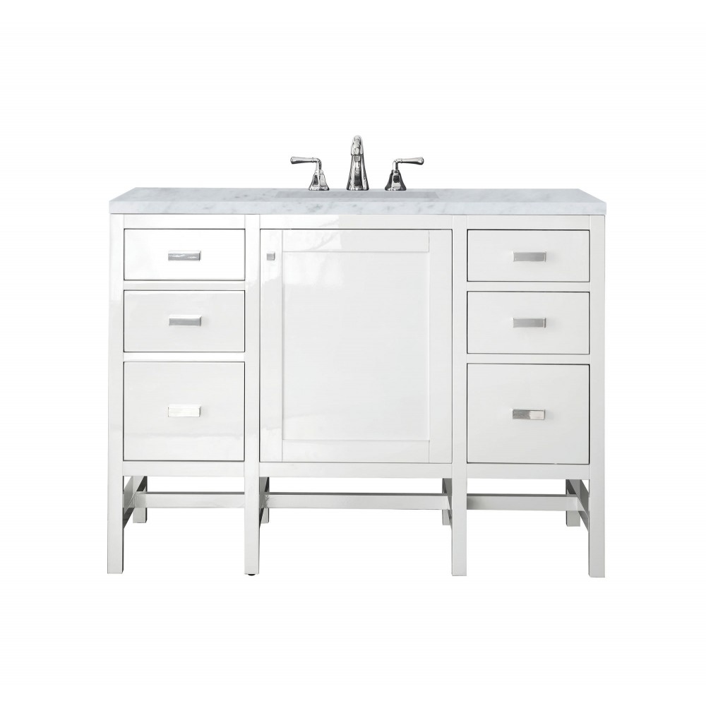 Addison 48" Single Vanity Cabinet, Glossy White, w/ 3 CM Carrara White Top