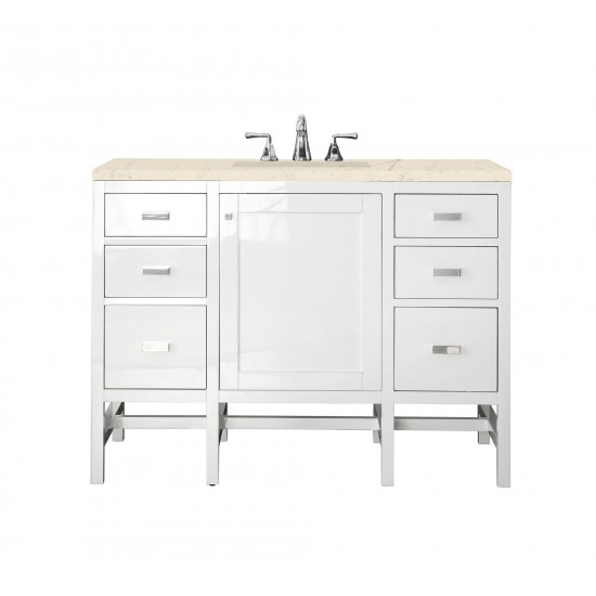 Addison 48" Single Vanity Cabinet, Glossy White, w/ 3 CM Eternal Marfil Top