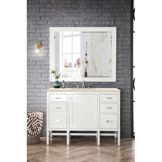 Addison 48" Single Vanity Cabinet, Glossy White, w/ 3 CM Eternal Marfil Top