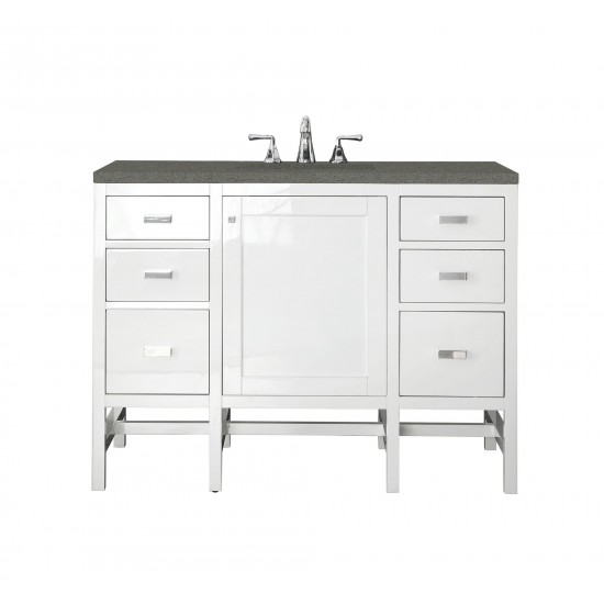 Addison 48" Single Vanity Cabinet, Glossy White, w/ 3 CM Grey Expo Quartz Top