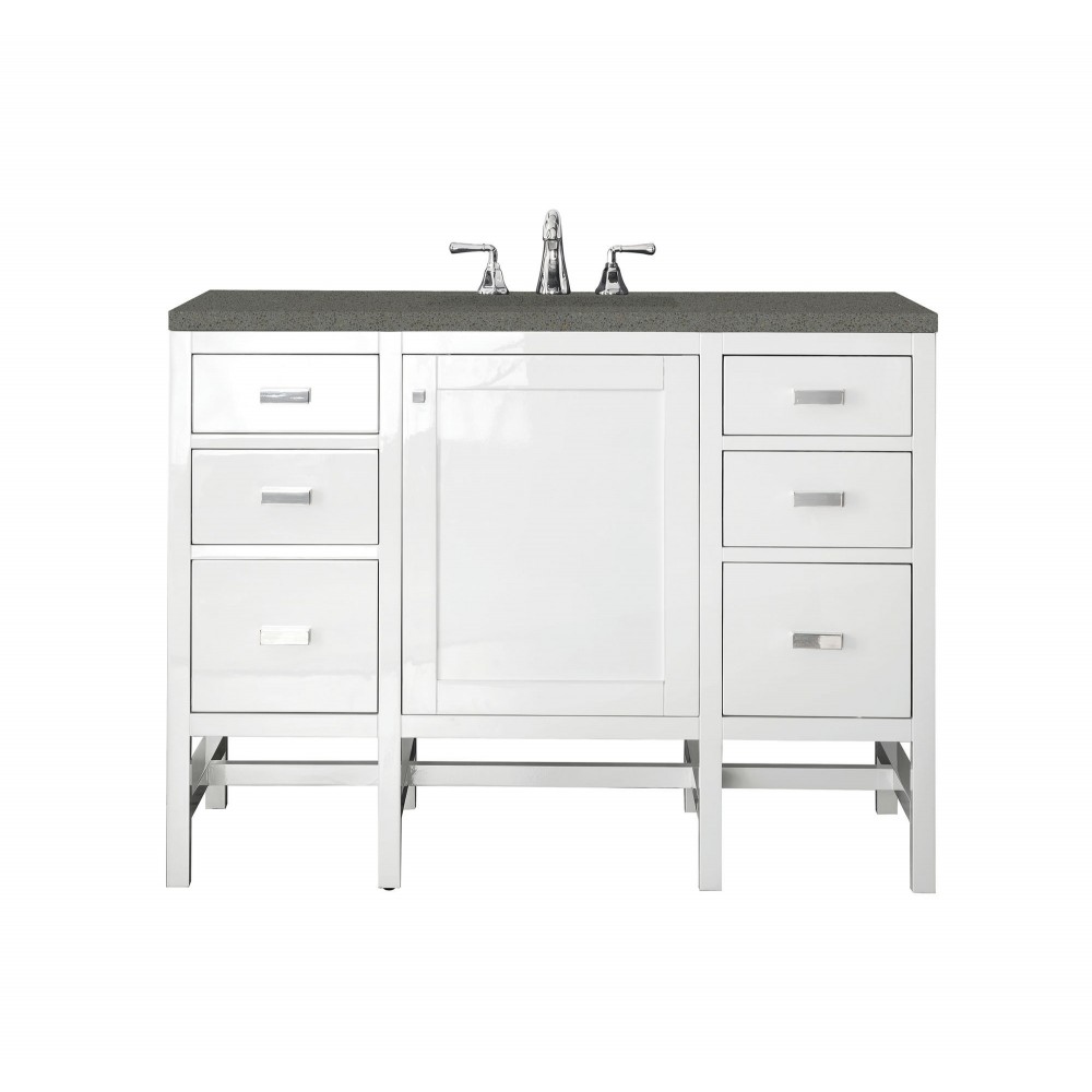 Addison 48" Single Vanity Cabinet, Glossy White, w/ 3 CM Grey Expo Quartz Top