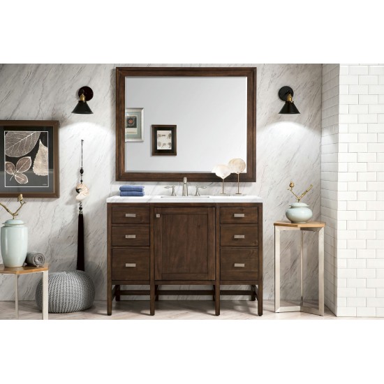 Addison 48" Single Vanity Cabinet, Mid Century Acacia, w/ 3 CM Carrara White Top