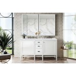 Addison 60" Double Vanity, Glossy White, w/ 3 CM Arctic Fall Solid Surface Top