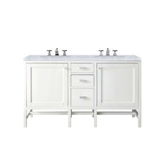 Addison 60" Double Vanity Cabinet, Glossy White, w/ 3 CM Carrara White Top